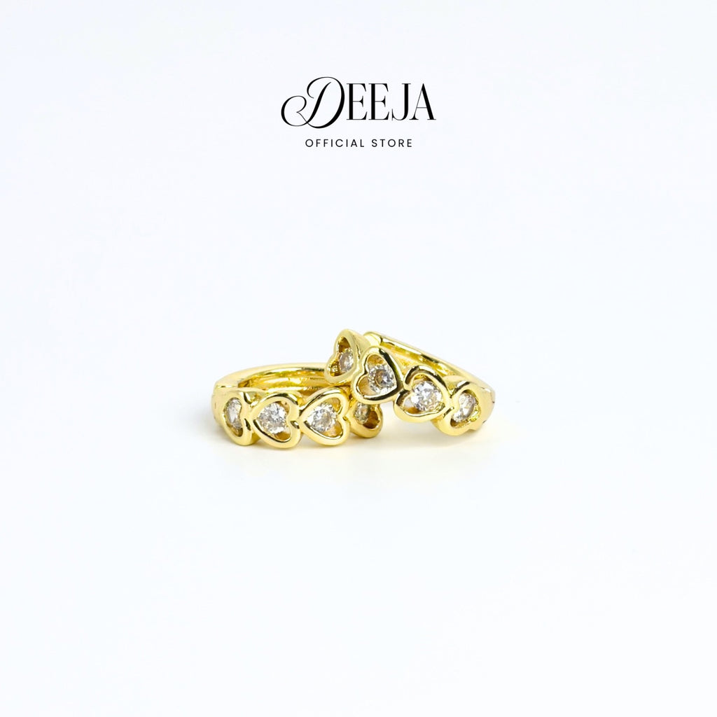 Deeja • Hearts Swiss Diamond Huggie Clip Earrings 18K Gold Coated XN10750