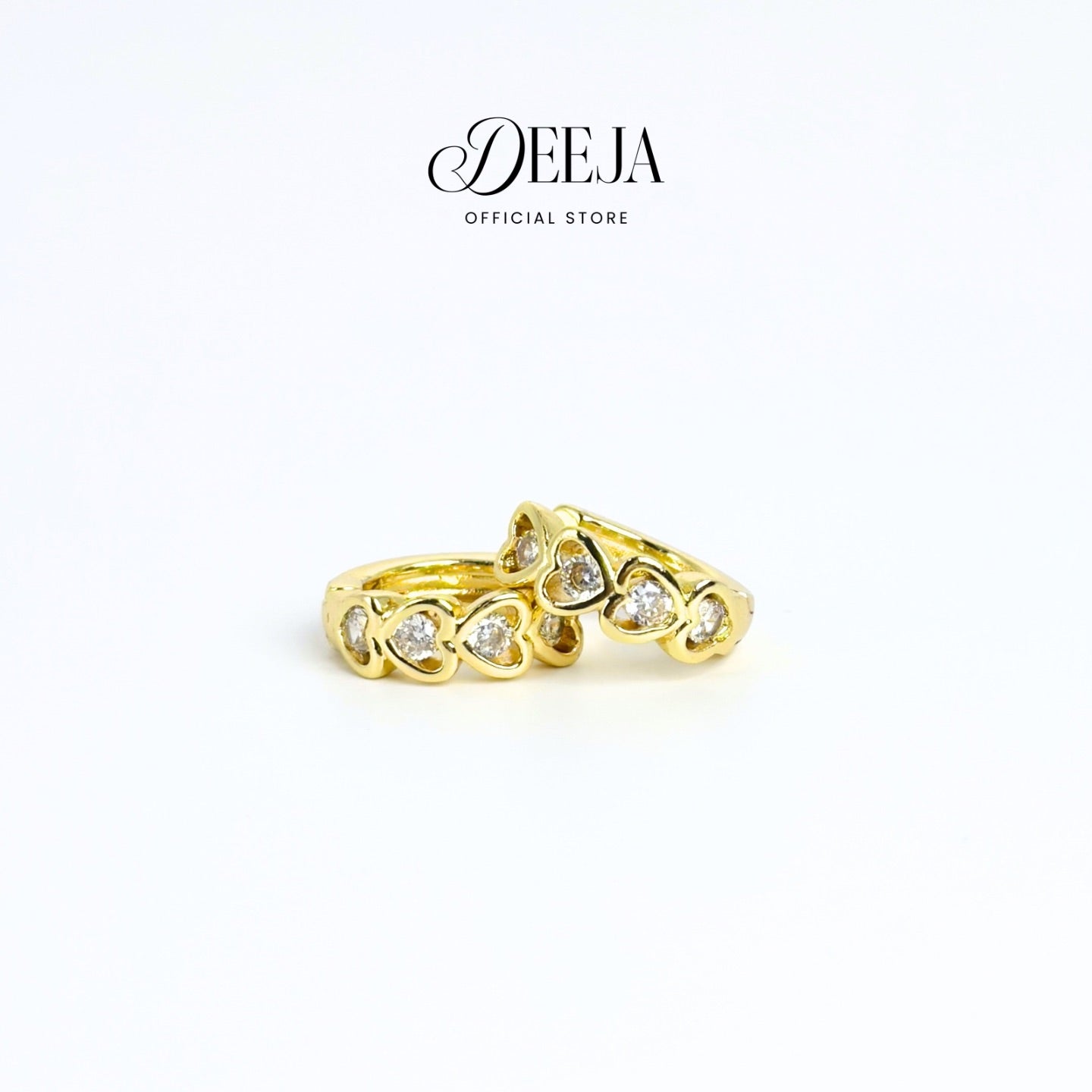 Deeja • Hearts Swiss Diamond Huggie Clip Earrings 18K Gold Coated XN10750