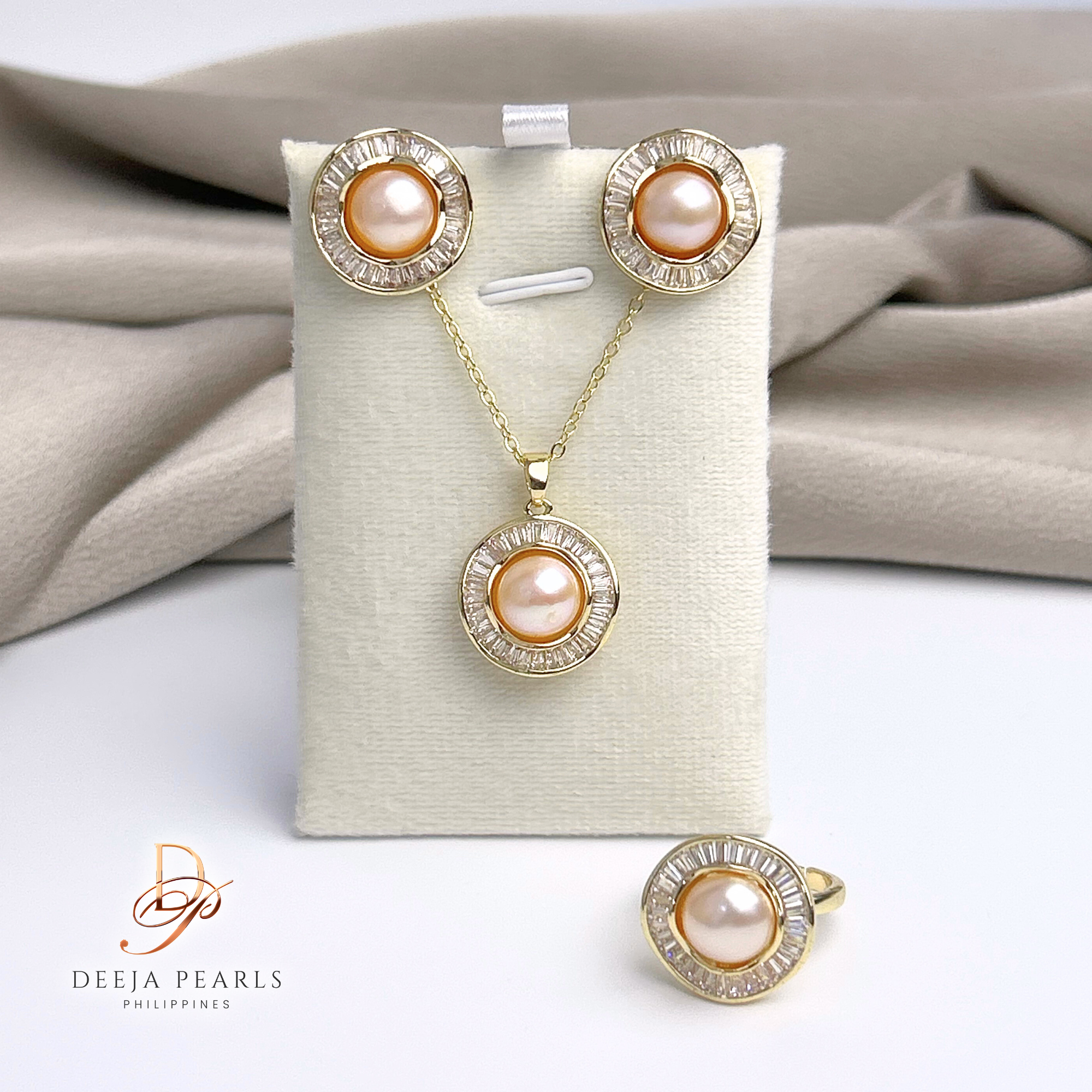 DPS119 • Freshwater Pearl Necklace, Earrings and Adjustable Ring
