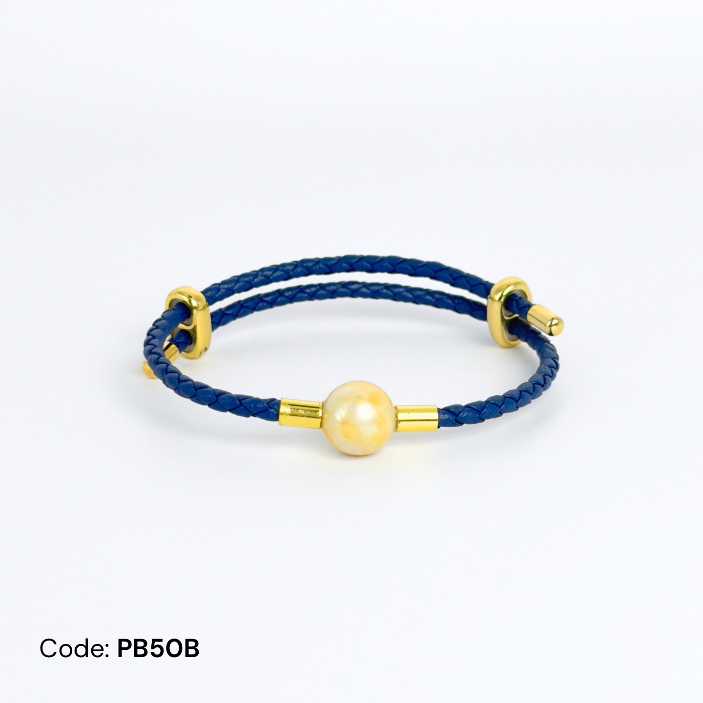 Deeja • Golden Edison Pearl Leather Slider Bracelet FPB10110