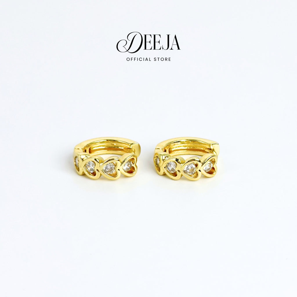 Deeja • Hearts Swiss Diamond Huggie Clip Earrings 18K Gold Coated XN10750