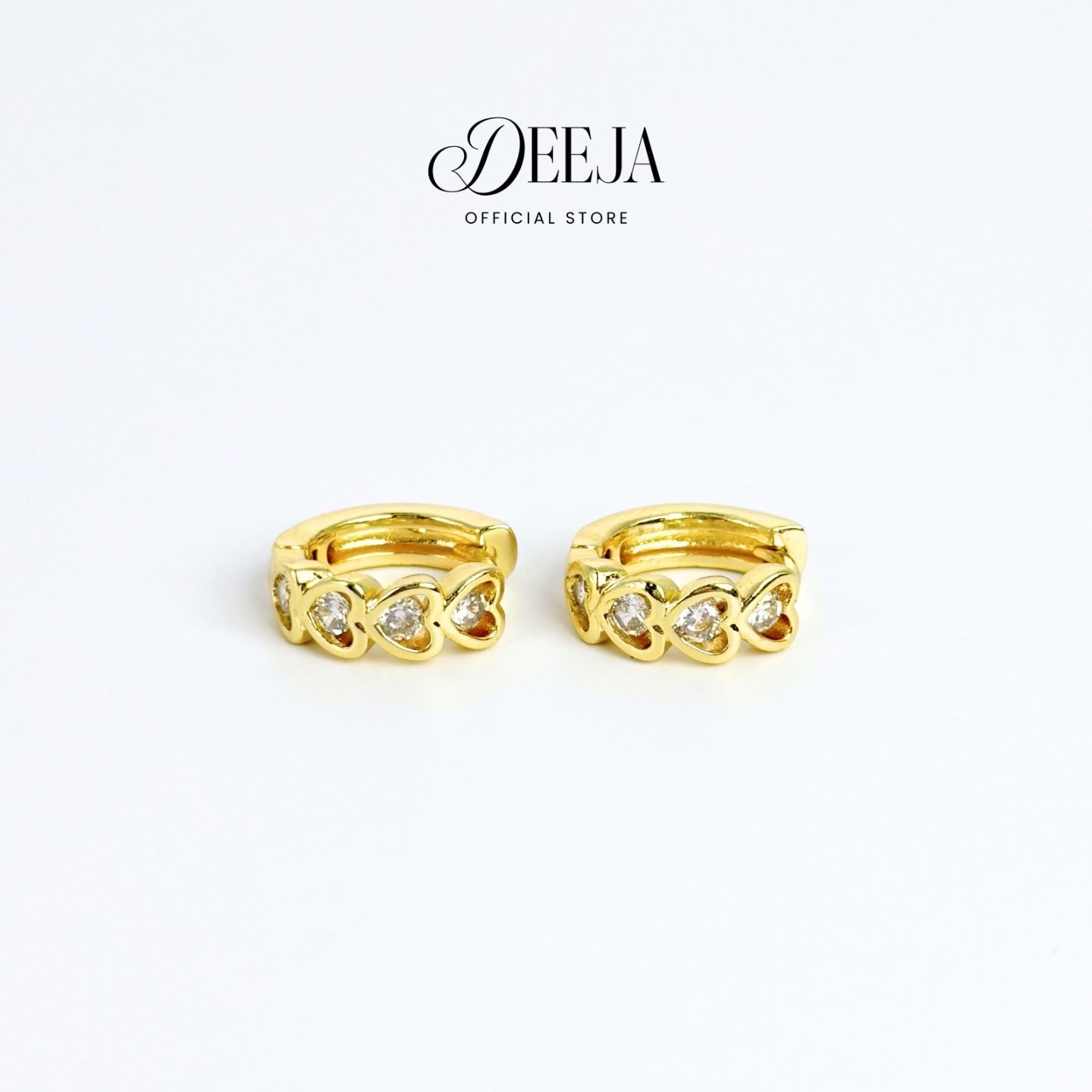 Deeja • Hearts Swiss Diamond Huggie Clip Earrings 18K Gold Coated XN10750