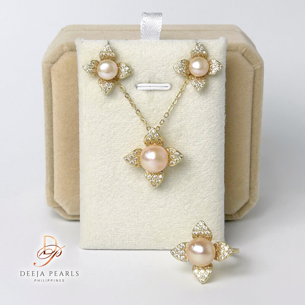 DPS101 • Freshwater Pearl Necklace, Earrings and Adjustable Ring