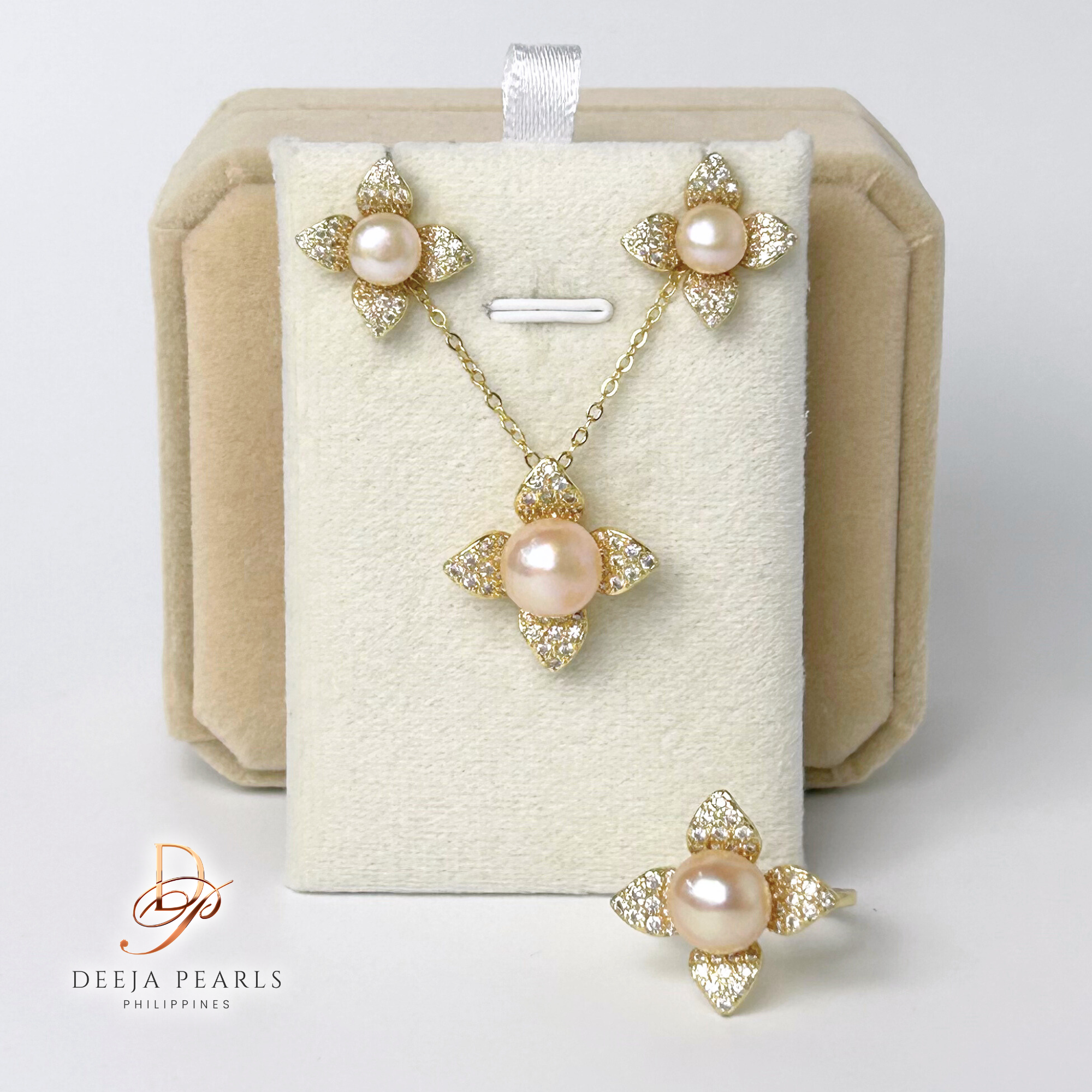 DPS101 • Freshwater Pearl Necklace, Earrings and Adjustable Ring