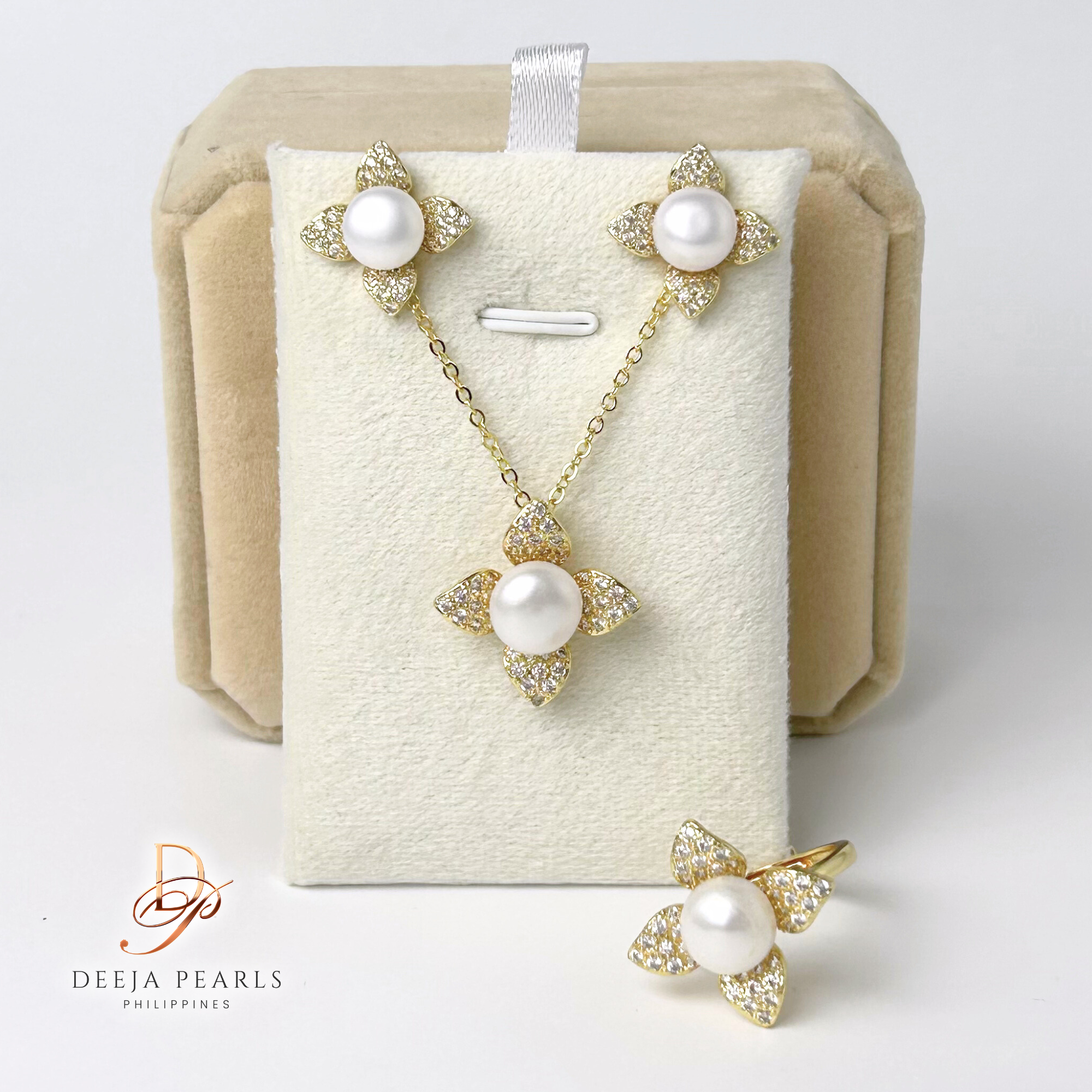 DPS101 • Freshwater Pearl Necklace, Earrings and Adjustable Ring
