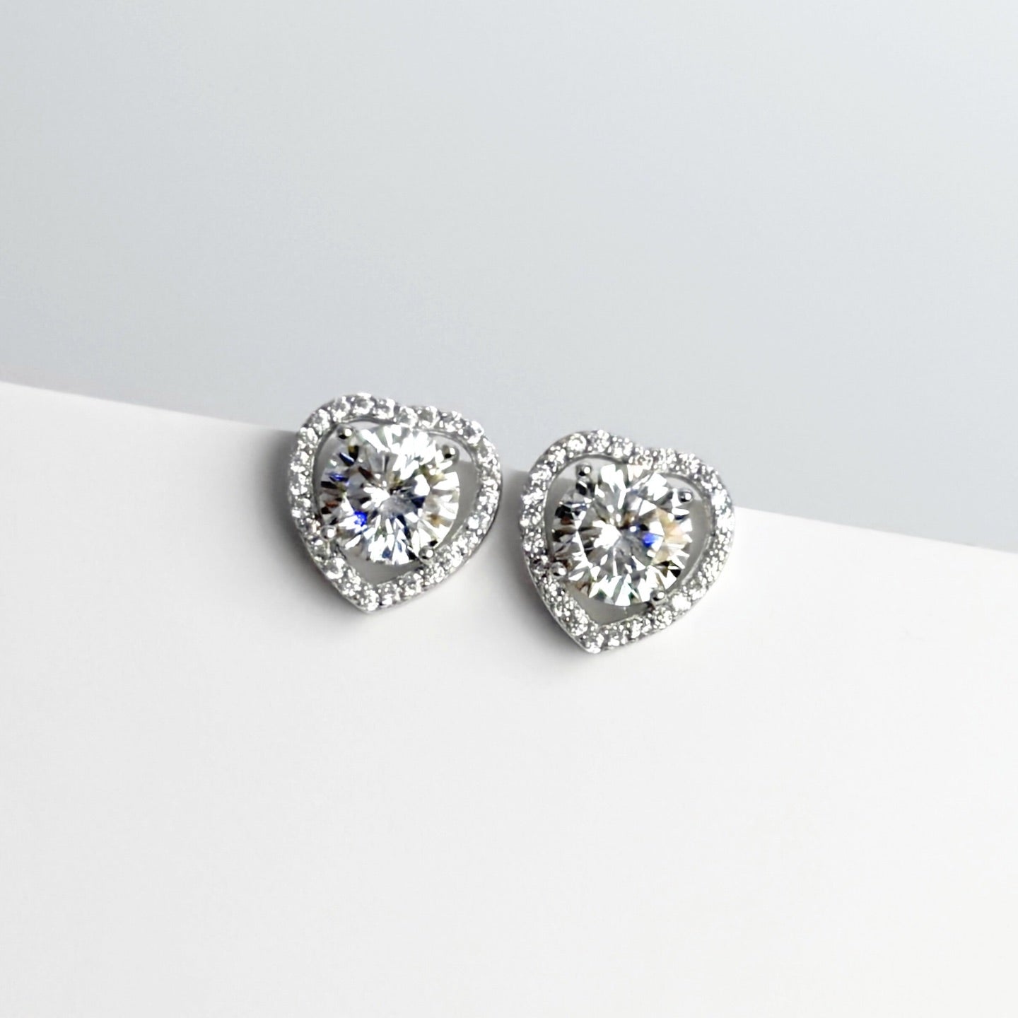 Moissanite 1ct Heart Halo Stud Earrings