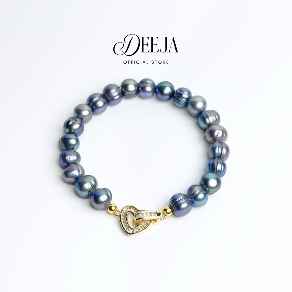 Deeja • Tahitian Black Freshwater Pearl Baguette Heart Bracelet FPB10255