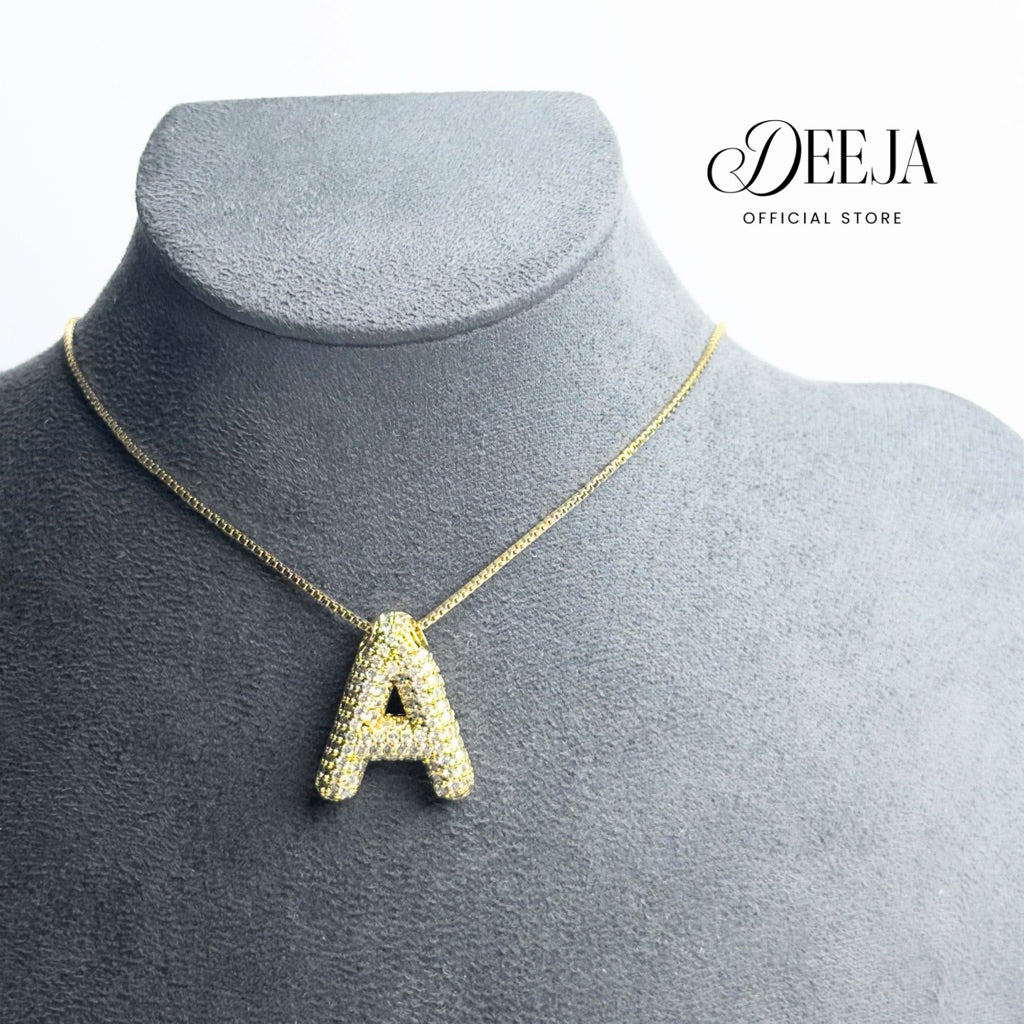 Deeja • Bubble Letter Initial Pavé Necklace FPN10095
