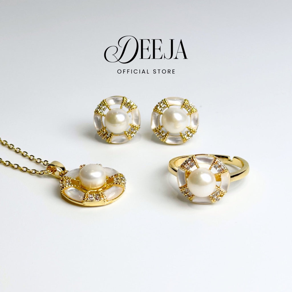 Deeja • FRESHWATER PEARL Set of Necklace, Earrings and Ring FPS100315