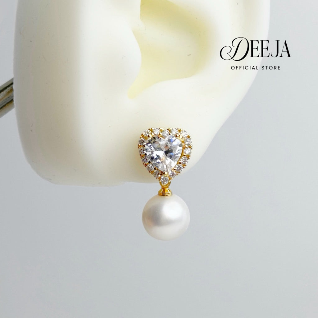 Deeja • Heart Halo Freshwater Pearl Dangling Earrings FPE10156