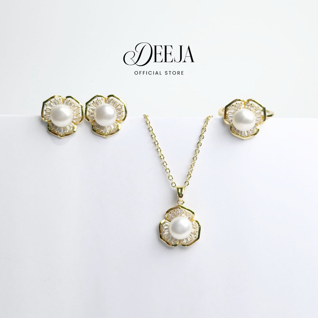 Deeja • FRESHWATER PEARL Set of Necklace, Earrings and Ring FPS100342