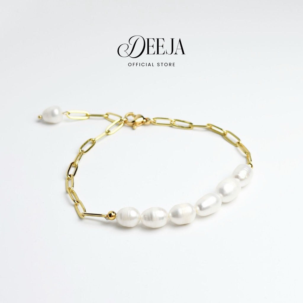 Deeja • Naira Rice Freshwater Pearl Paperclip Bracelet FPB10120