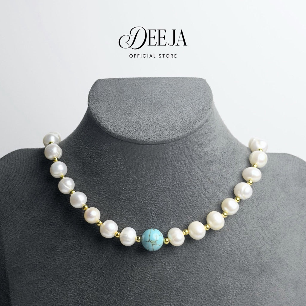 Deeja • Turquoise Choker Necklace Freshwater Pearl FPN10380