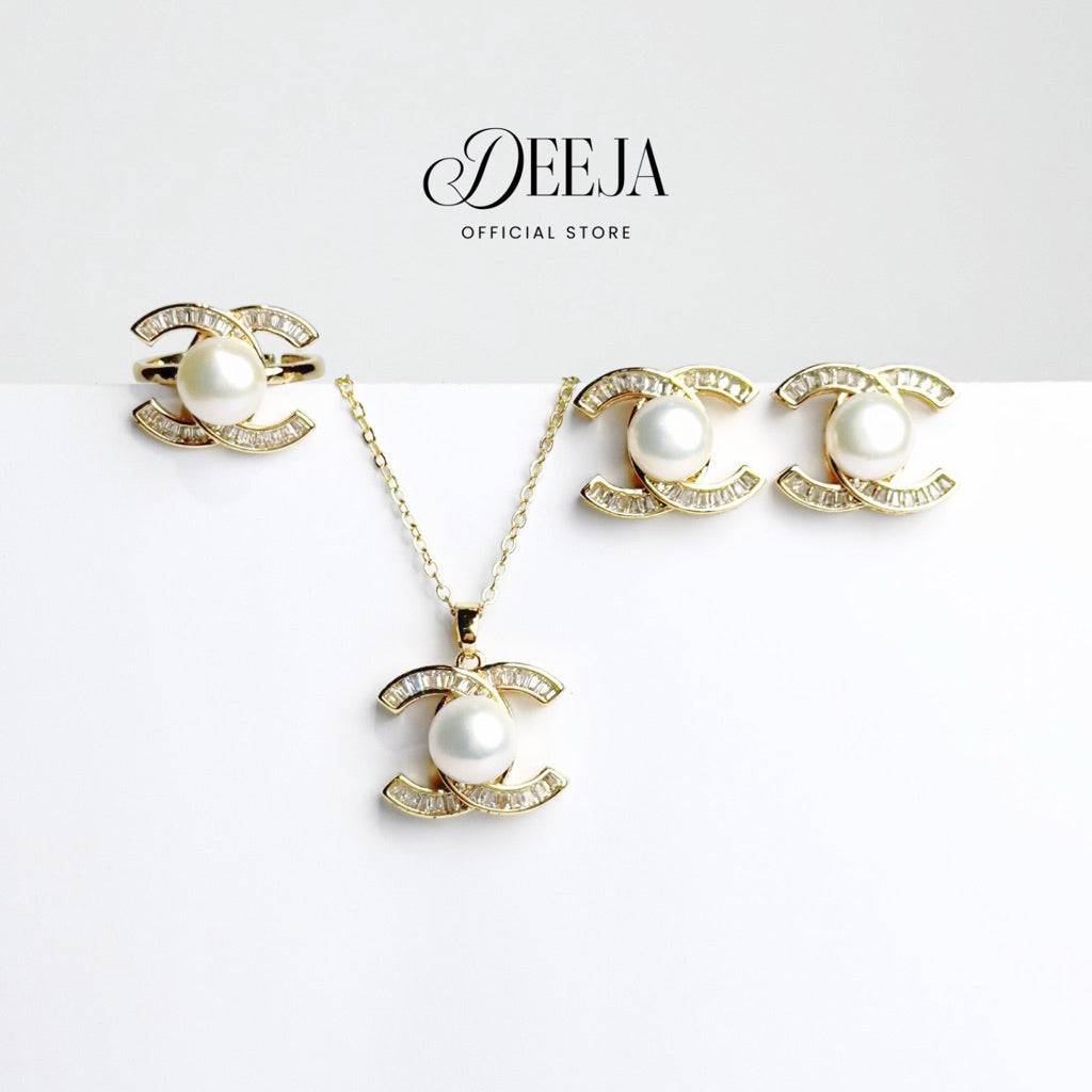 Deeja • FRESHWATER PEARL Set of Necklace, Earrings and Ring FPS100447