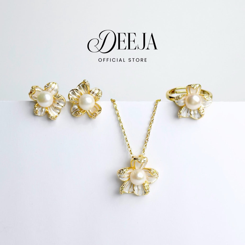 Deeja • FRESHWATER PEARL Set of Necklace, Earrings and Ring FPS100318