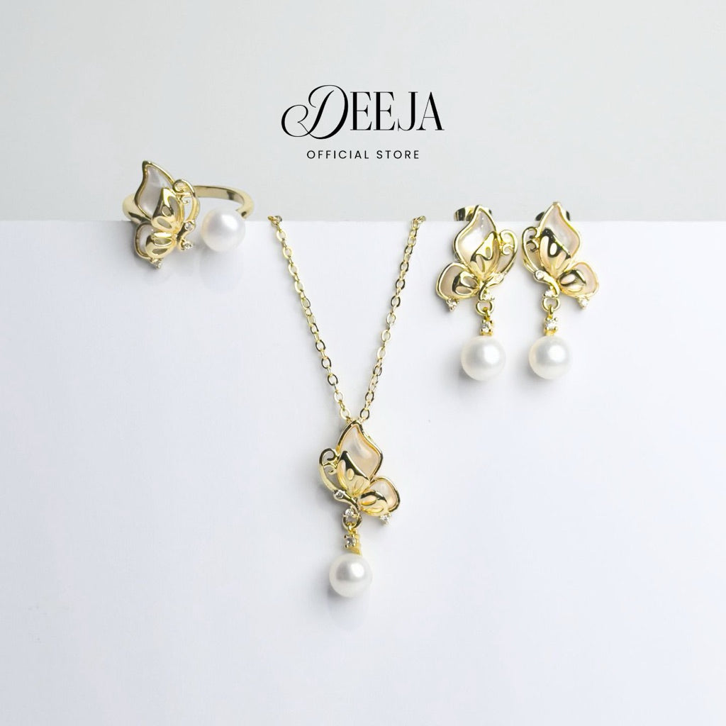 Deeja • FRESHWATER PEARL Set of Necklace, Earrings and Ring FPS100335
