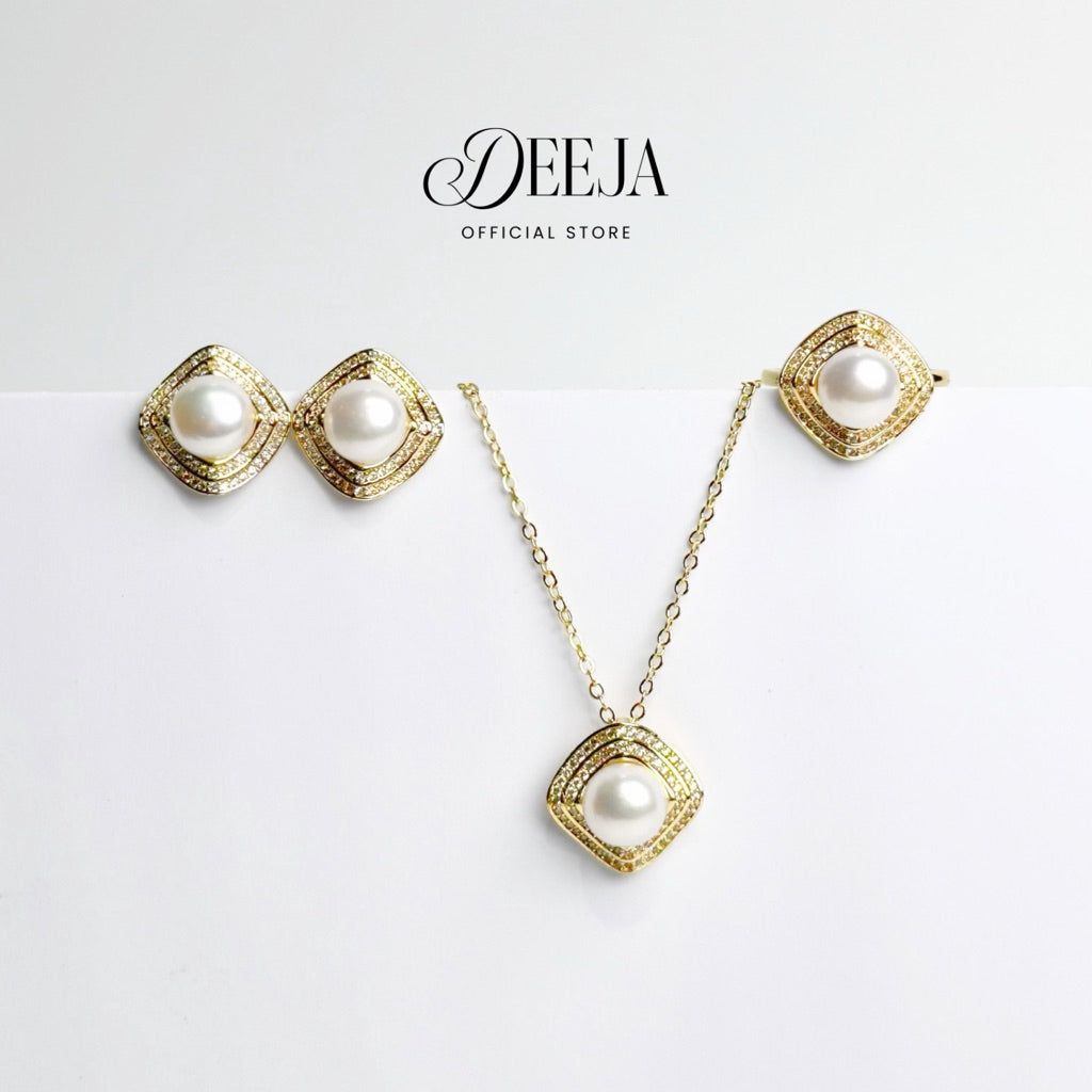 Deeja • FRESHWATER PEARL Set of Necklace, Earrings and Ring FPS100304