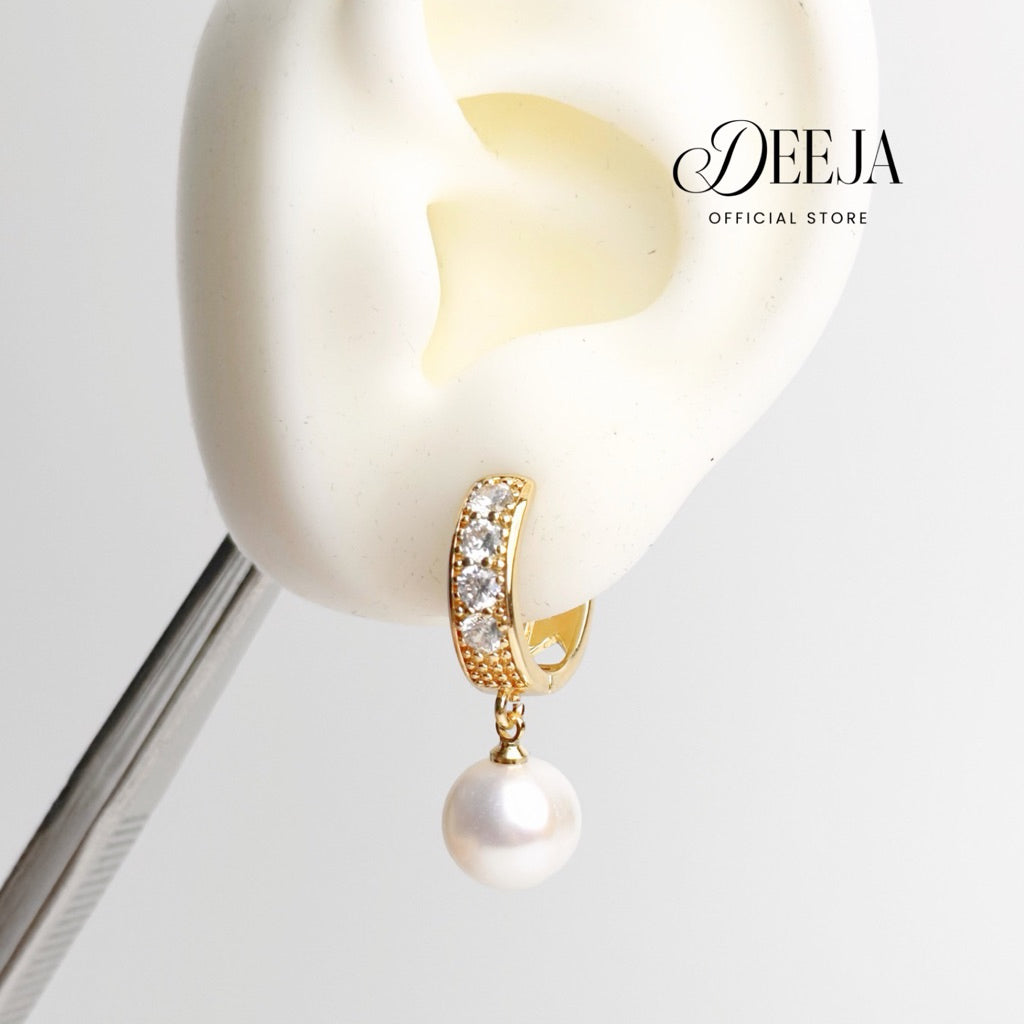 Deeja • Thick Hoop Pavé Earrings Freshwater Pearl FPE10132