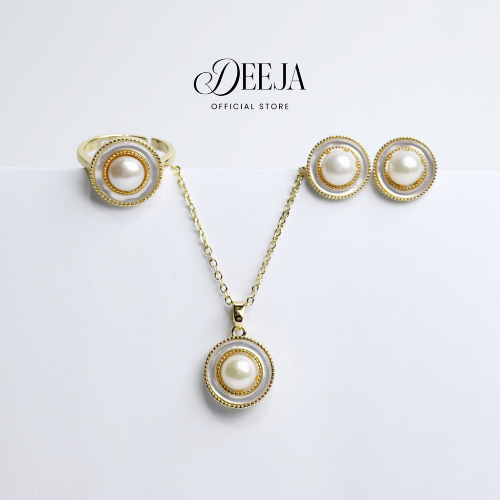 Deeja • FRESHWATER PEARL Set of Necklace, Earrings and Ring FPS100299