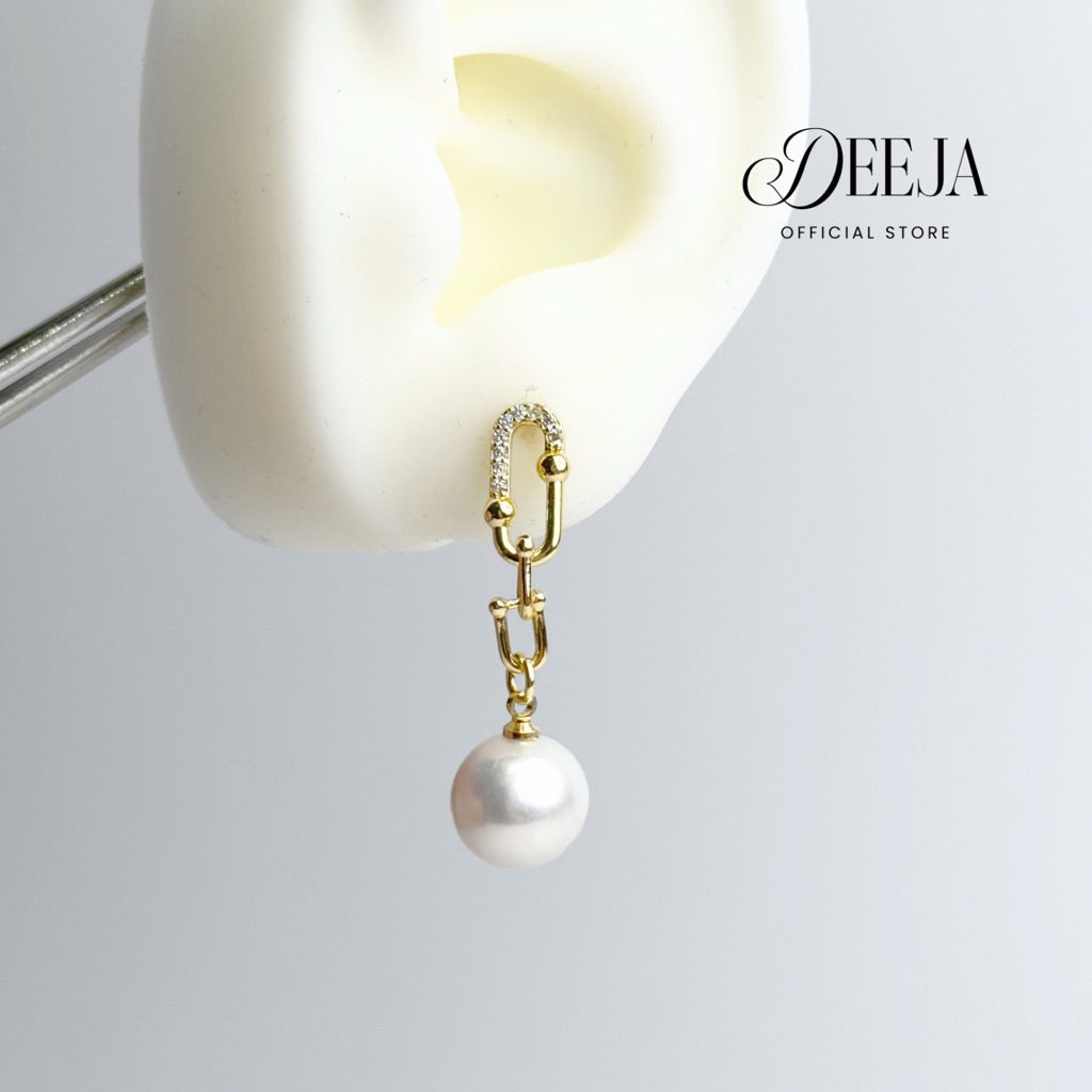 Deeja • Hardware Dangling Earrings Freshwater Pearl FPE10