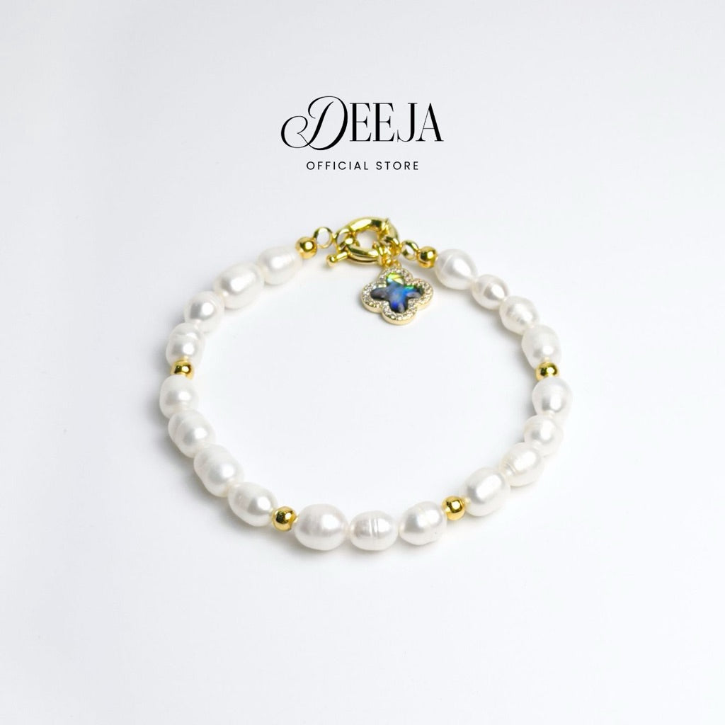 Deeja • Abalone Clover Rice Freshwater Pearl Bracelet FPB10190