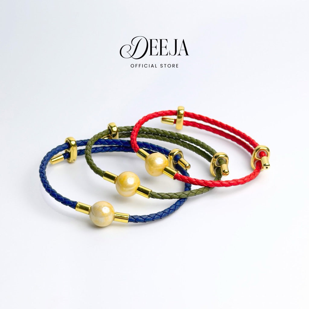 Deeja • Golden Edison Pearl Leather Slider Bracelet FPB10110