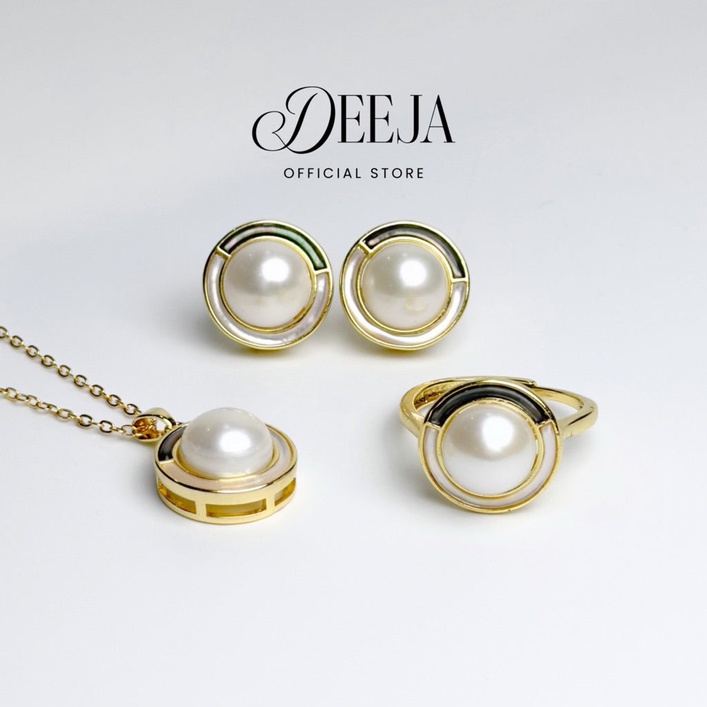 Deeja • FRESHWATER PEARL Set of Necklace, Earrings and Ring FPS100513