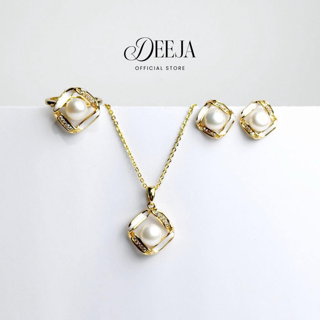 Deeja • FRESHWATER PEARL Set of Necklace, Earrings and Ring FPS100335