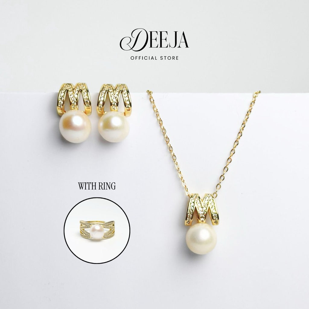 Deeja • FRESHWATER PEARL Set of Necklace, Earrings and Ring FPS100400