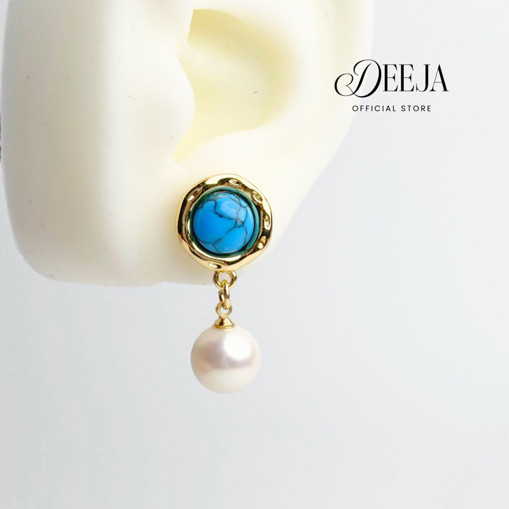 Deeja • Turquoise Dangling Earrings Freshwater Pearl FPE10142