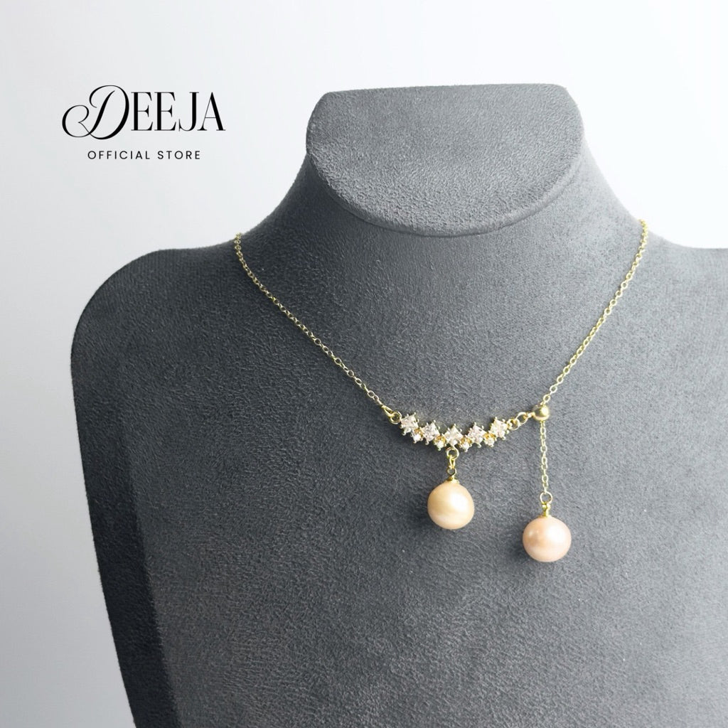 Deeja • Swiss Diamond Sliding Necklace Salmon Freshwater Pearl FPN10165