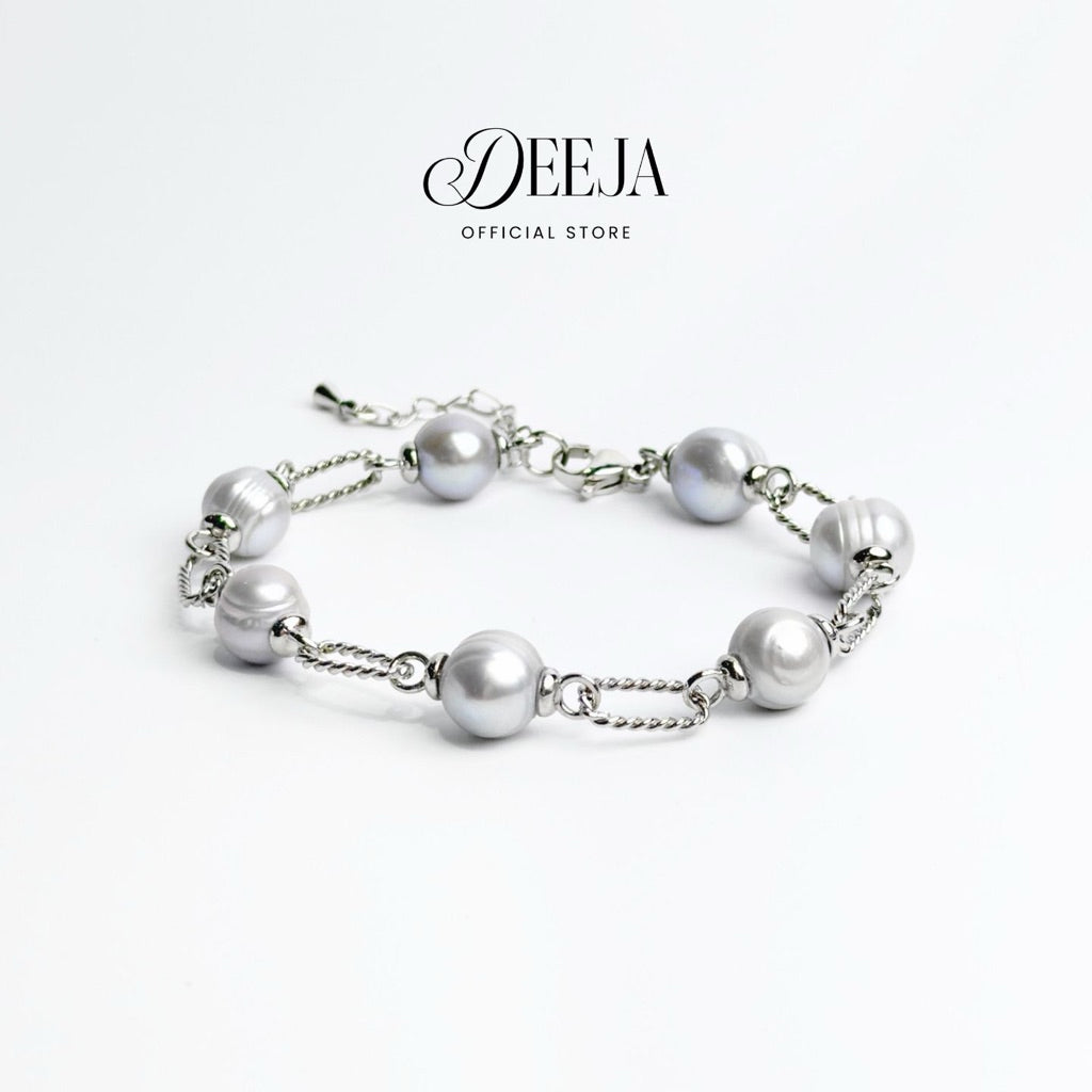 Deeja • Gray Freshwater Pearl Station Paperclip Bracelet FPB10240