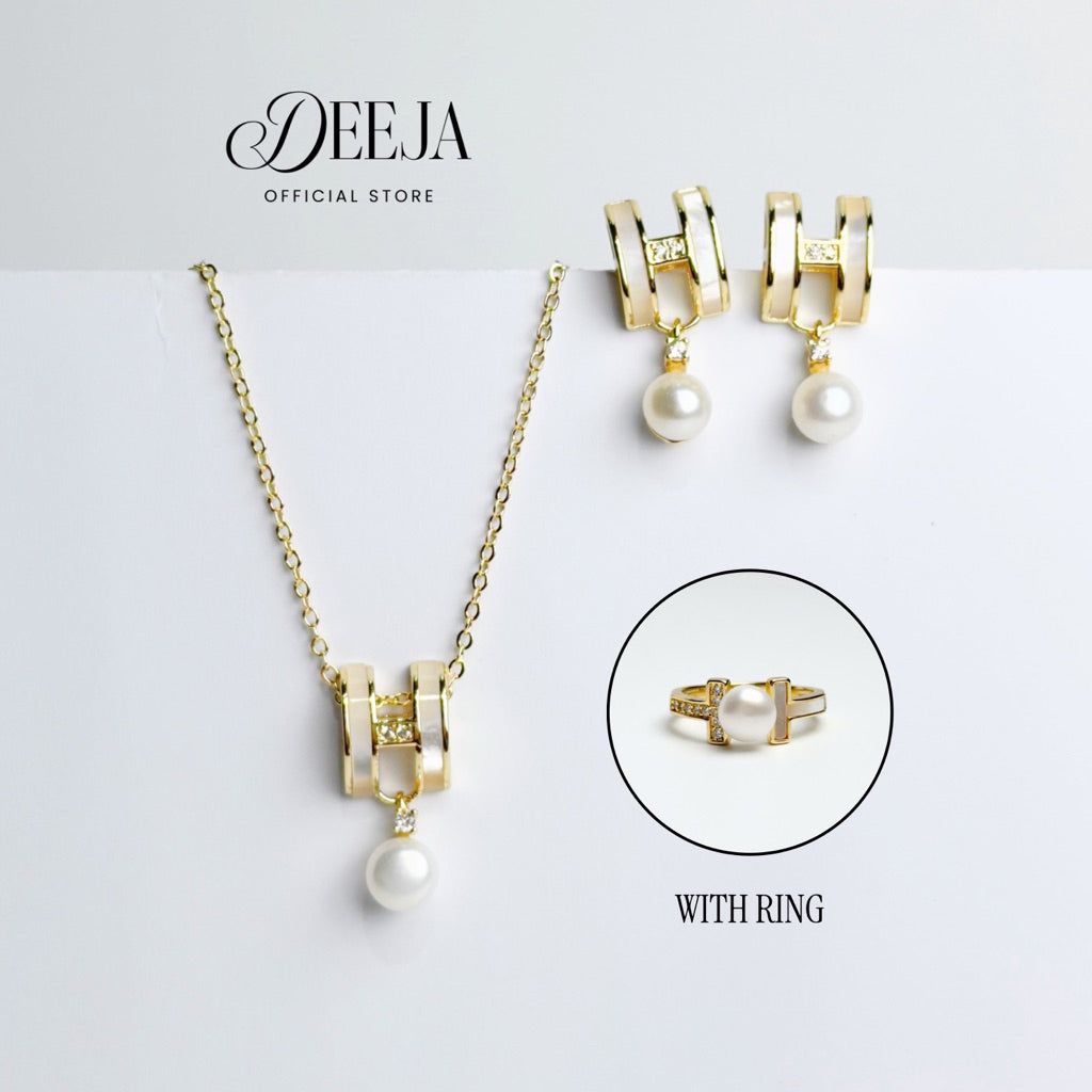Deeja • FRESHWATER PEARL Set of Necklace, Earrings and Ring FPS100389