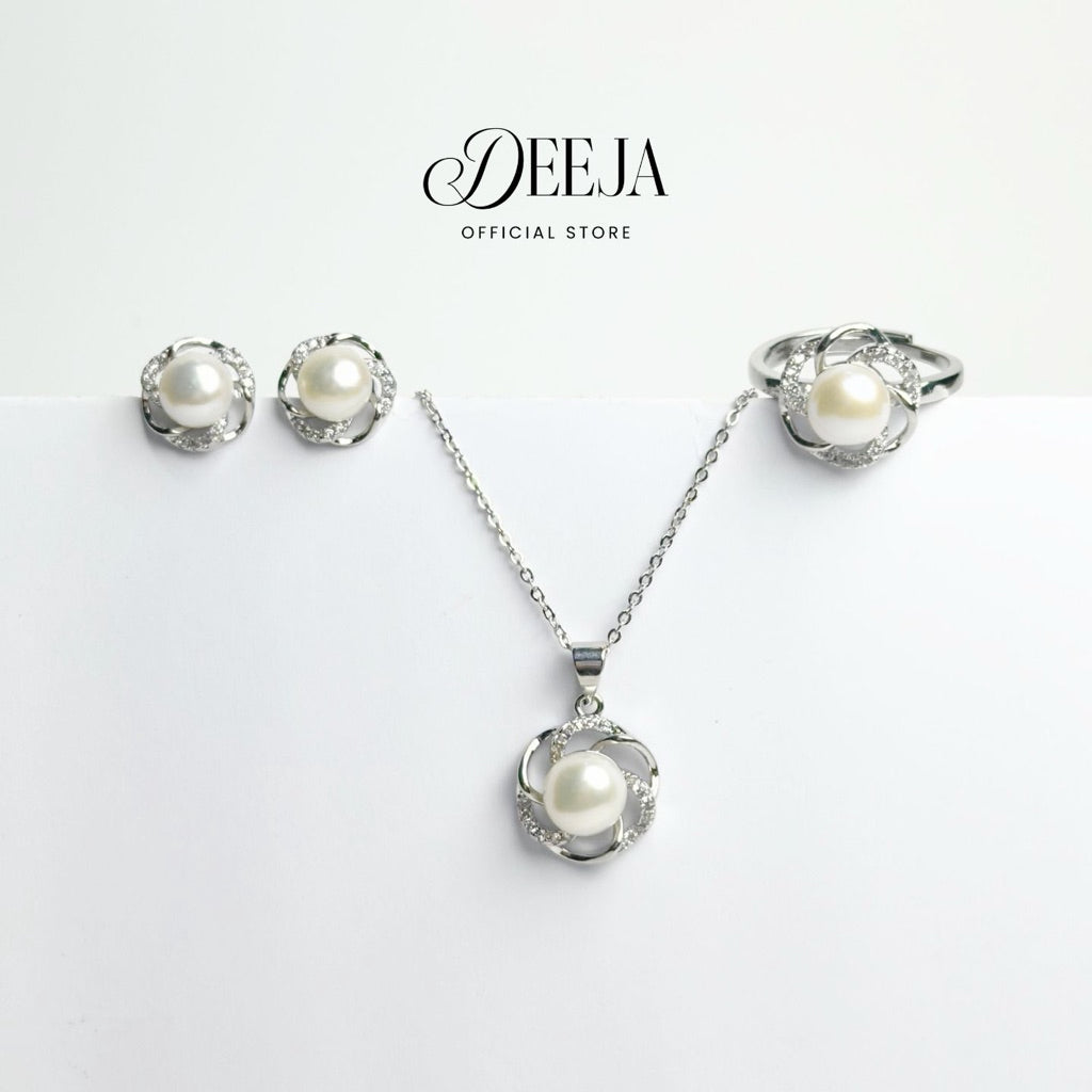 Deeja • FRESHWATER PEARL Set of Necklace, Earrings and Ring FPS100335