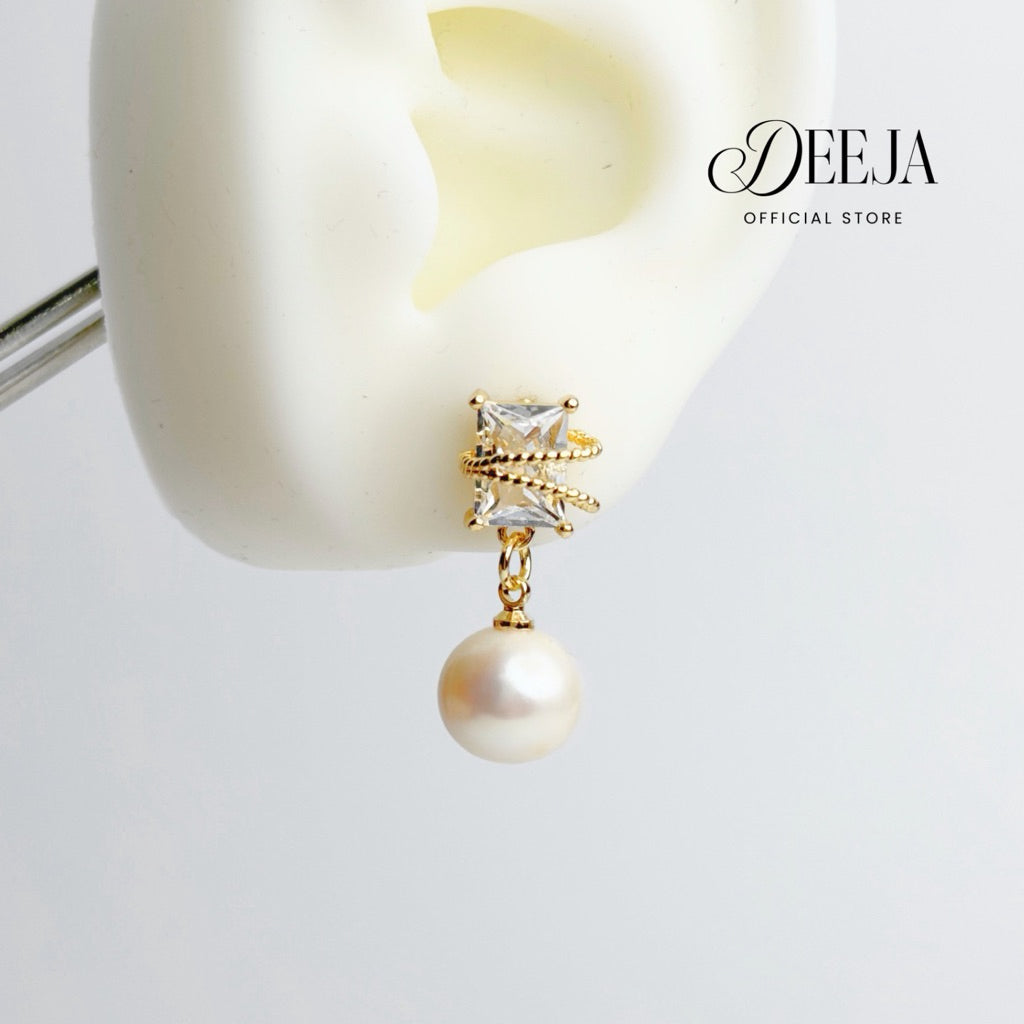 Deeja • Emerald-cut Dangling Earrings Freshwater Pearl FPE10150