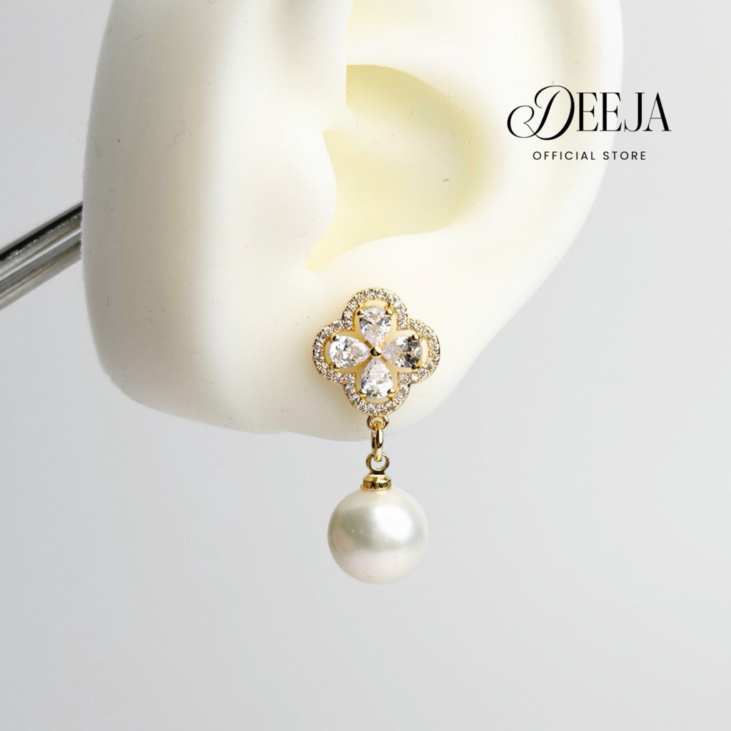 Deeja • Iced Clover Dangling Earrings Freshwater Pearl FPE10154